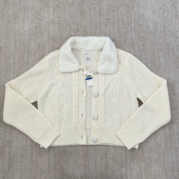 Amazon Sweaters - NWT Amazon Planet Gold Crop Cardigan Sweater With Faux Fur Collar XL
